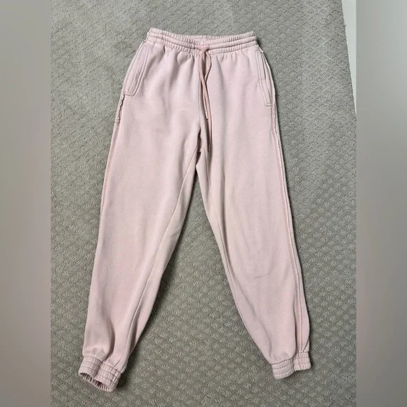 Sz S Aerie jogger sweatpants baby pink rose blush elastic waits pockets - Picture 1 of 8